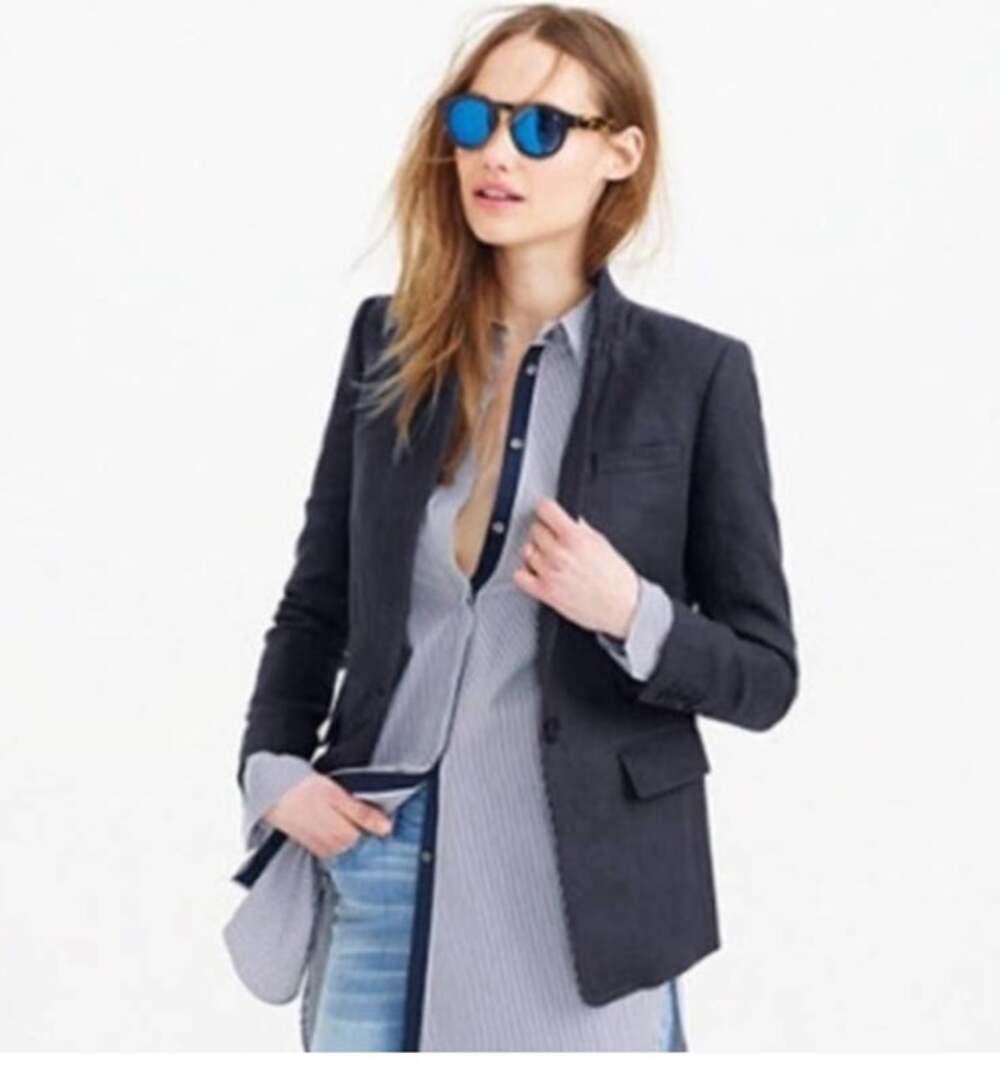 J Crew Linen Blazer 8 Navy Blue Jacket Academia Prep Coastal Career